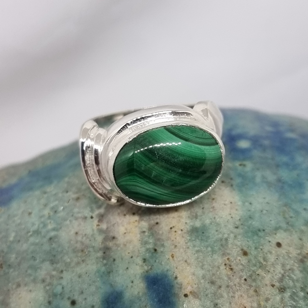Made in New Zealand, sterling silver malachite gemstone ring image 1